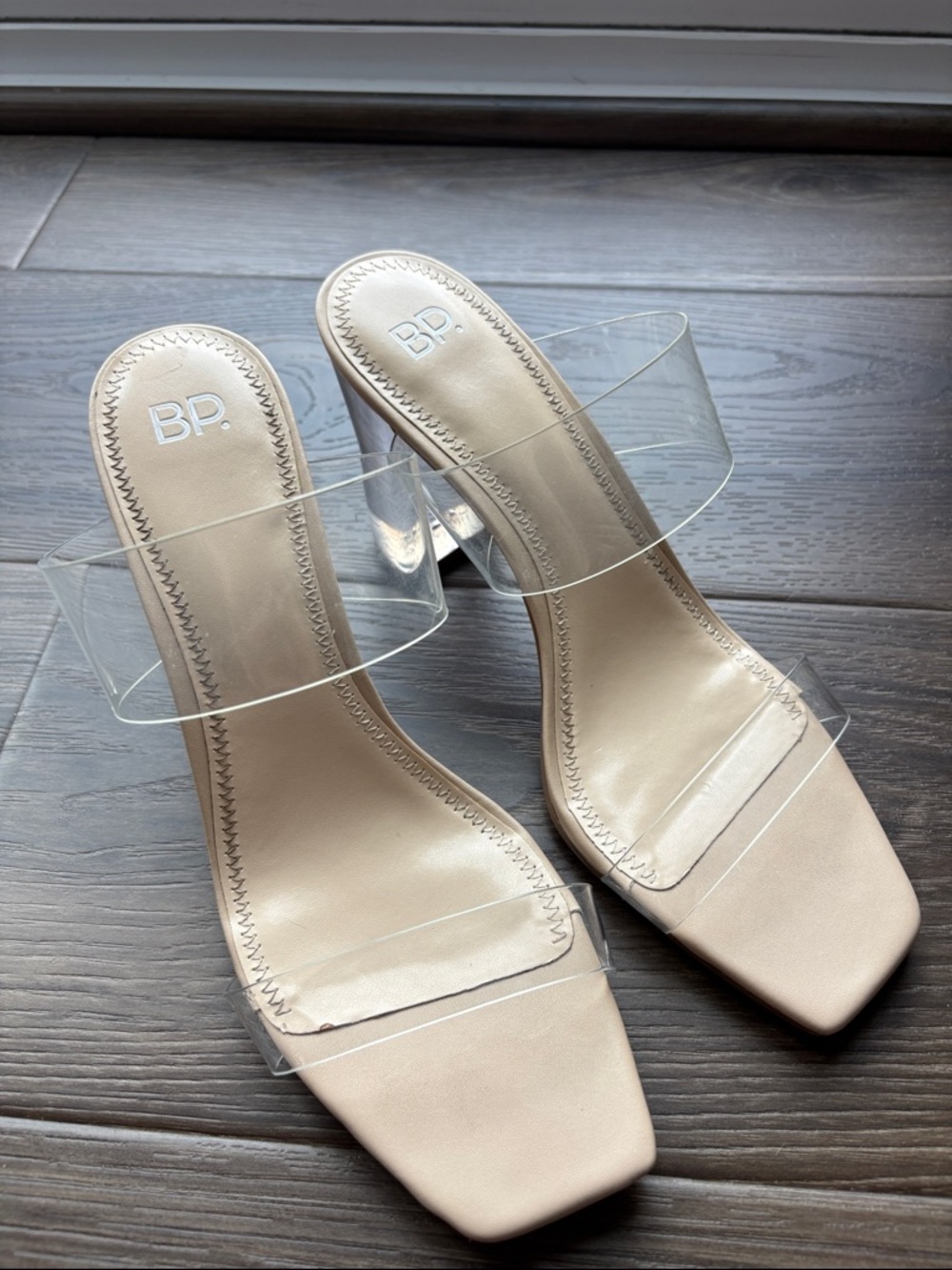 bp Nude Block Heel Sandals with Clear Straps